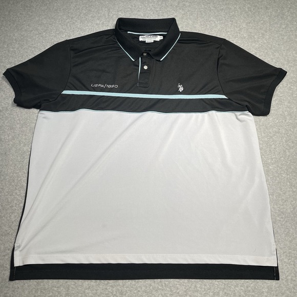 US Polo Assn Mens 2XL Polo Shirt Black White USPA Logo Athletic Fit Breathable - Picture 1 of 6